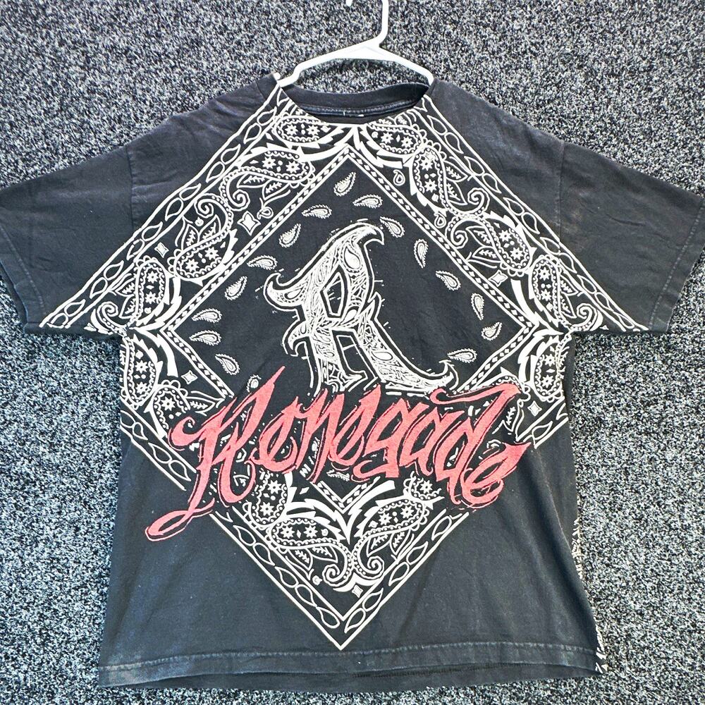 Renegade Men's Black Bandana Graphic Crew Neck Short Sleeve Polyester Jersey XL